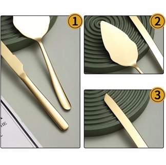 Łopatka i nóż do ciasta w złotym kolorze